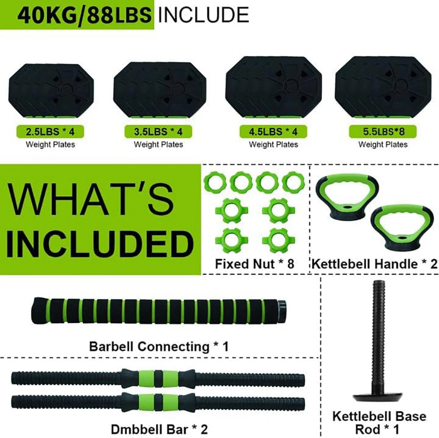66lbs/88lbs Weight 4 in 1 Adjustable Kettlebell Set Dumbbell Set Used as Kettlebells Barbell Push up Stand for GYM Home