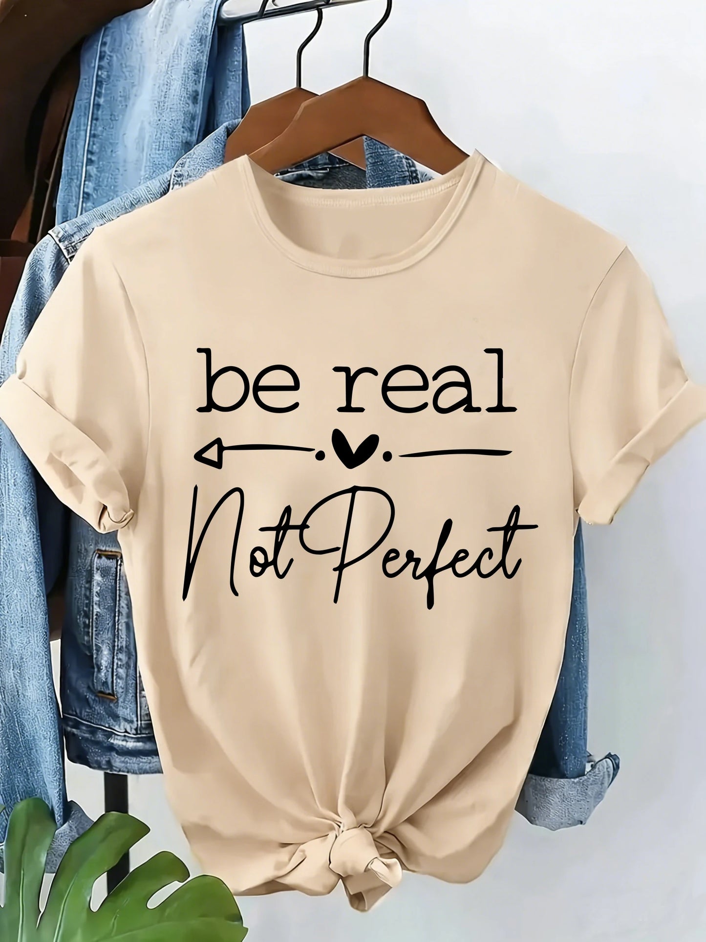 Be Real Not Perfect Love Heart Letter Printed 90s Casual T-shirt Print Short Sleeve T Shirt Top Tee Summer Ladies Girls Shirt