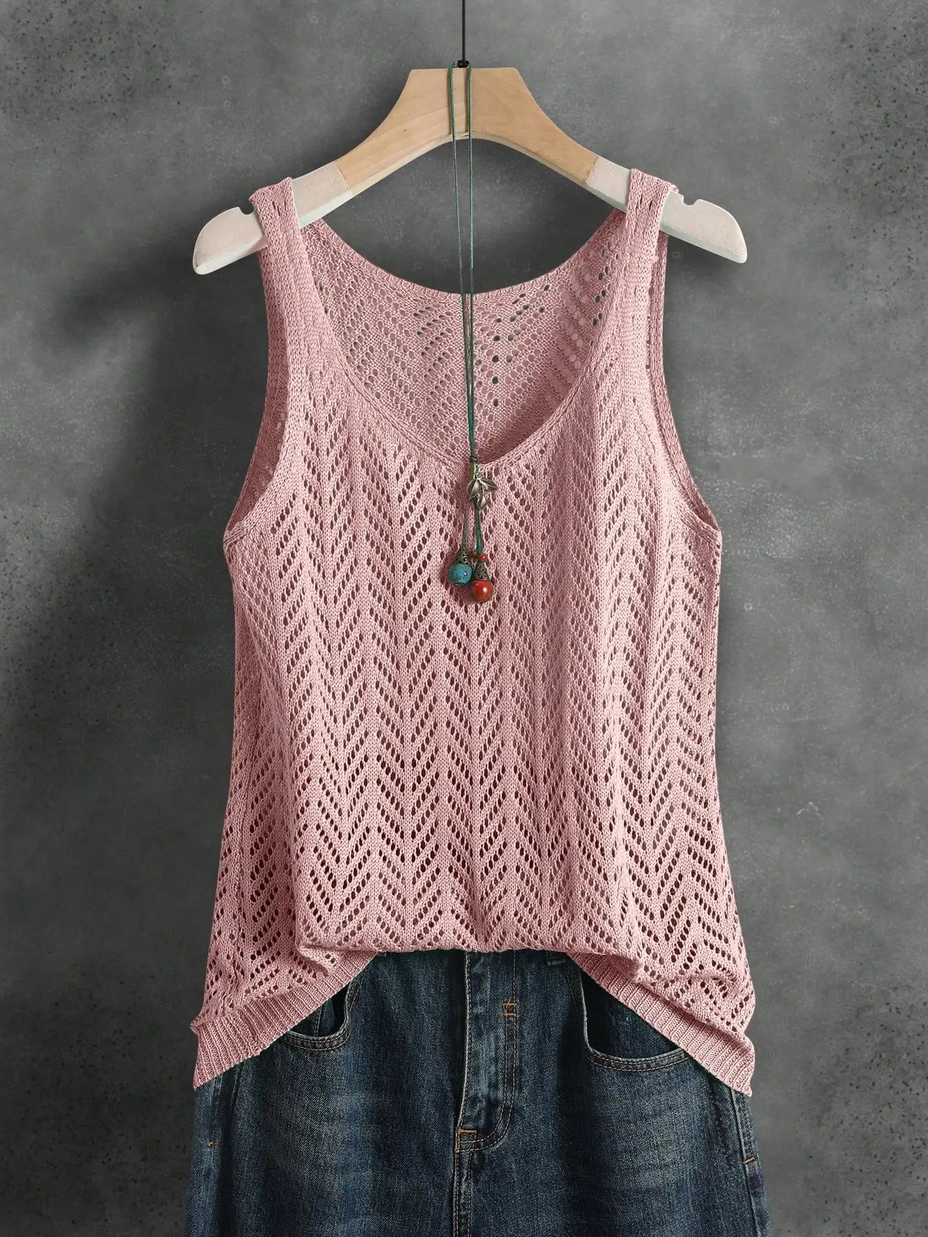 Women's Summer Hollow Knitted Sleeveless Vest Breathable Casual Tank Top