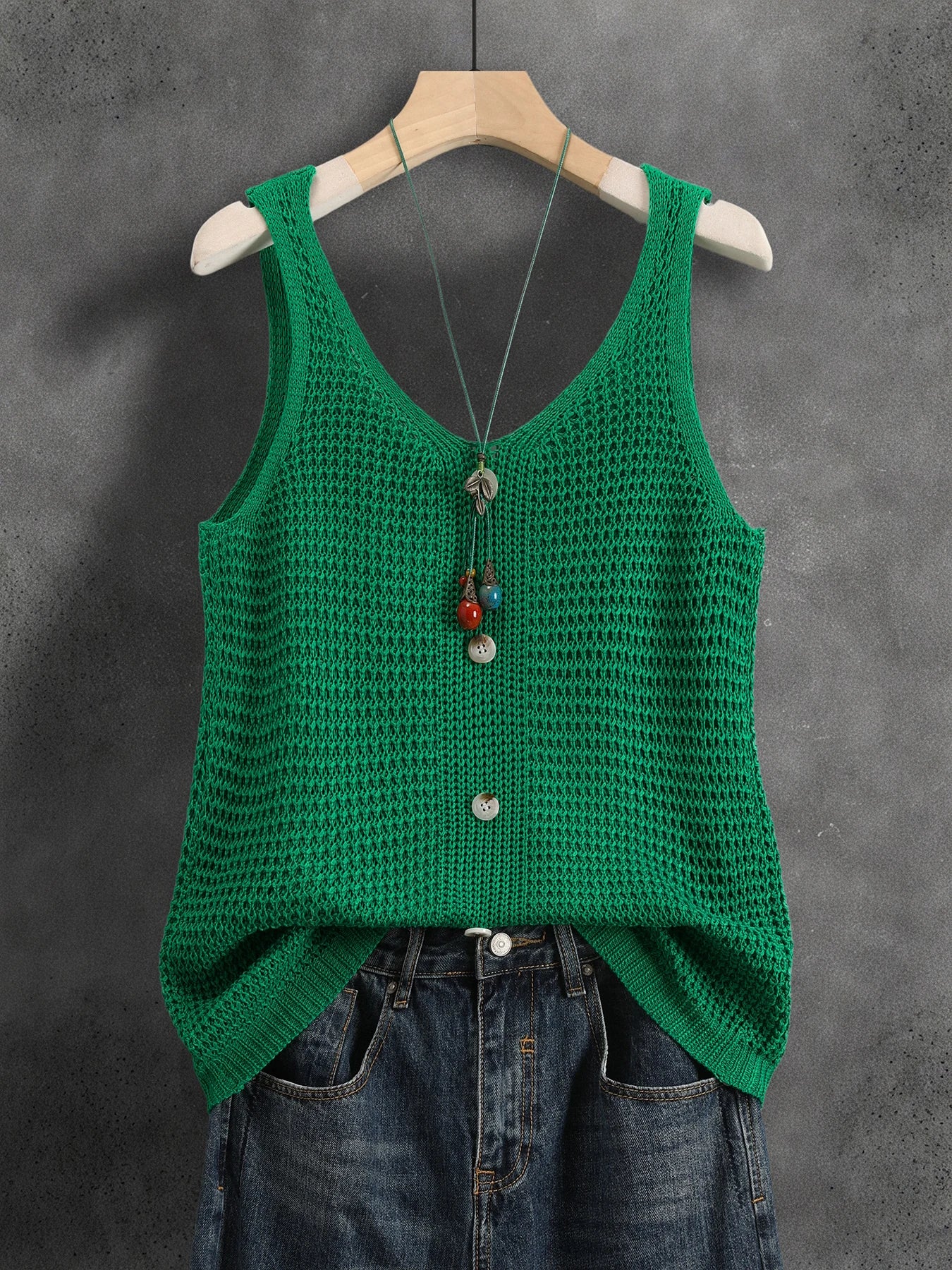 Reversible Faux Button 2026 New Summer V-Neck Sleeveless Knitted Vest, Elegant Commute Top for Women