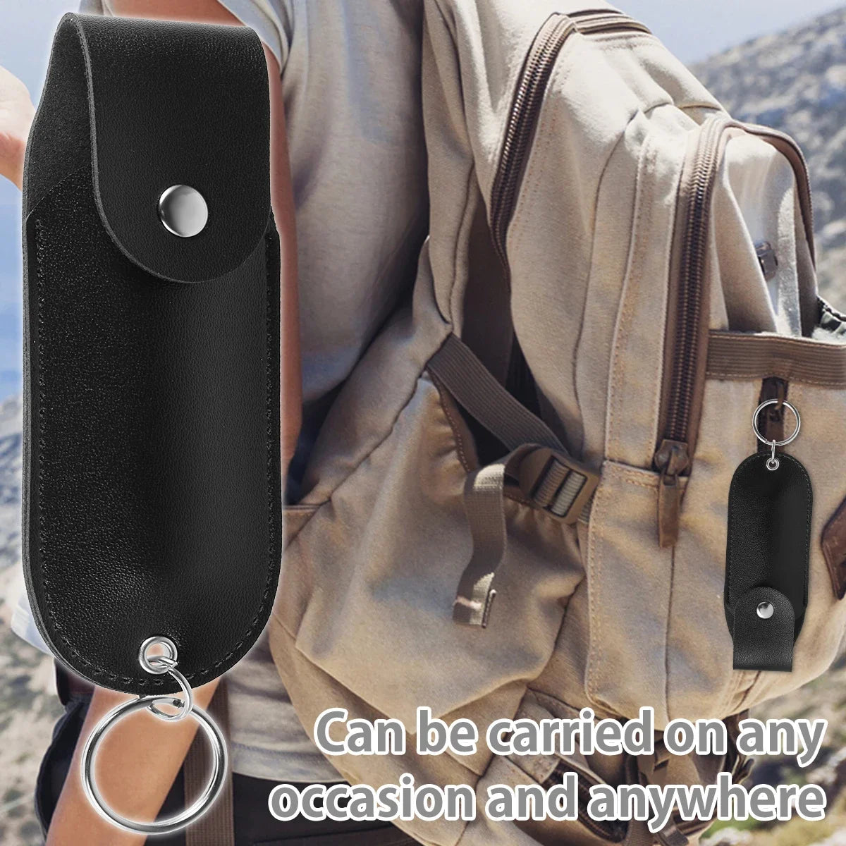 Pepper Spray Pouch PU Leather Mini Portable Pepper Spray Holder Self Defense Spray Holder Keychain Climbing Ladies Security