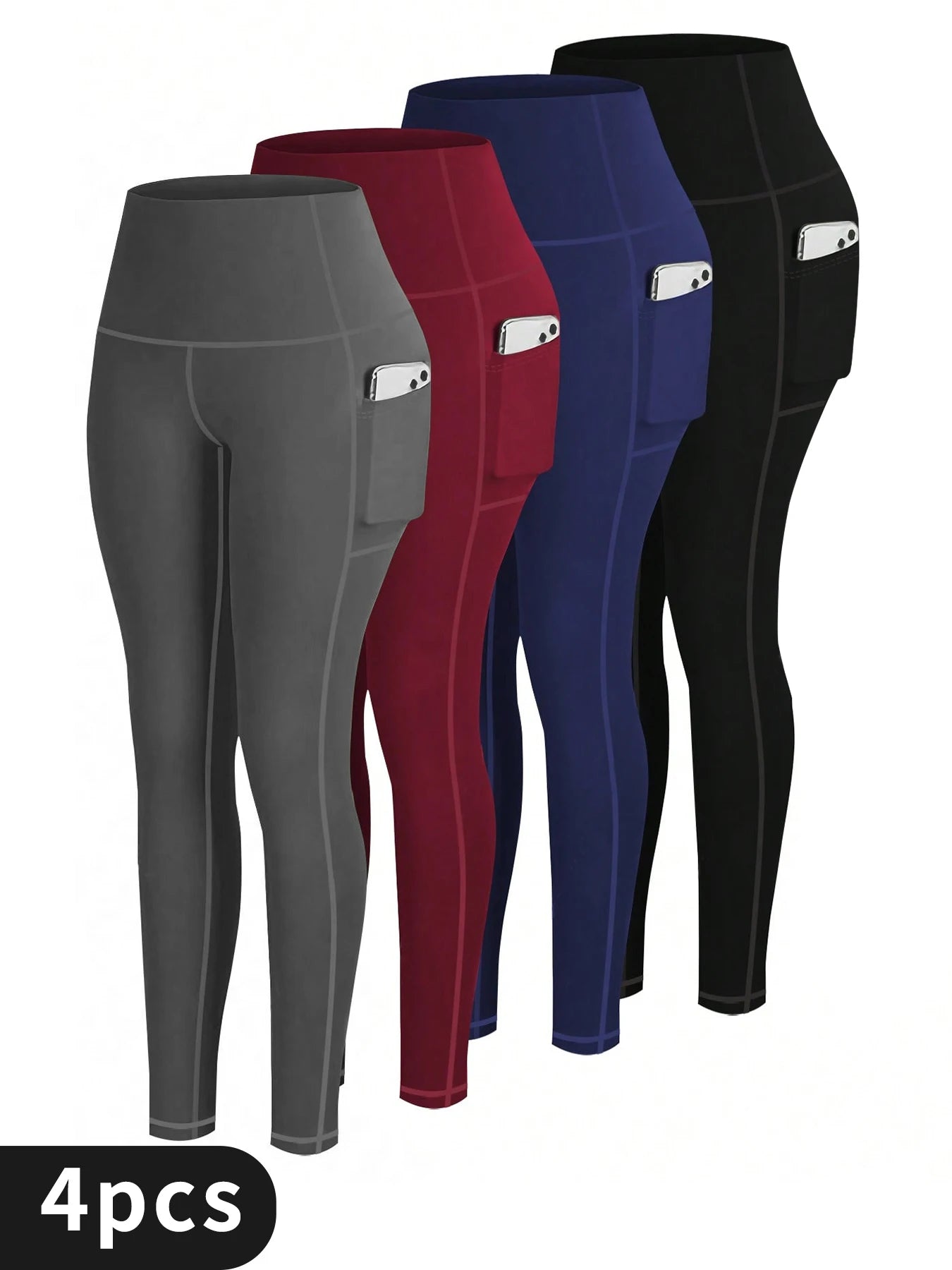 4PCS Women High Waist Yoga Legging,Tummy Control Workout Running Yoga Leggings,Bicycle Pants,Fitness Tight Pants With Pockets