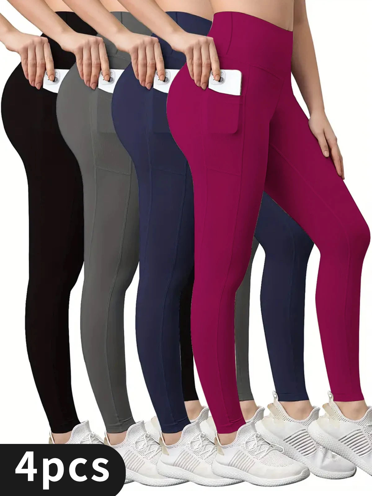 4PCS Women High Waist Yoga Legging,Tummy Control Workout Running Yoga Leggings,Bicycle Pants,Fitness Tight Pants With Pockets