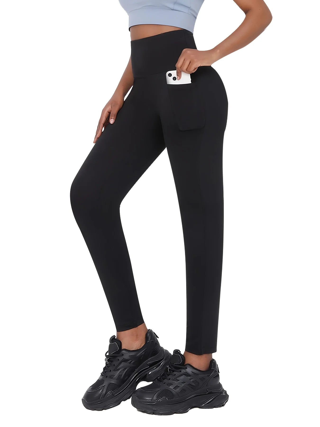 1PC Women’s Plus Size High-Waisted Black Yoga Leggings, Flexible Stretchy Comfort, Ideal for Pilates Gym Running Hiking Fitness