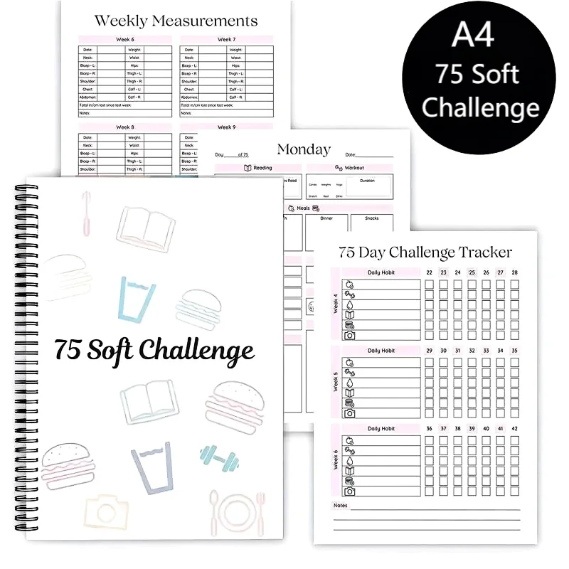 75 Soft Challenge Tracker Journal – Spiral Bound Fitness & Habit Log Notebook for Daily Progress Tracking