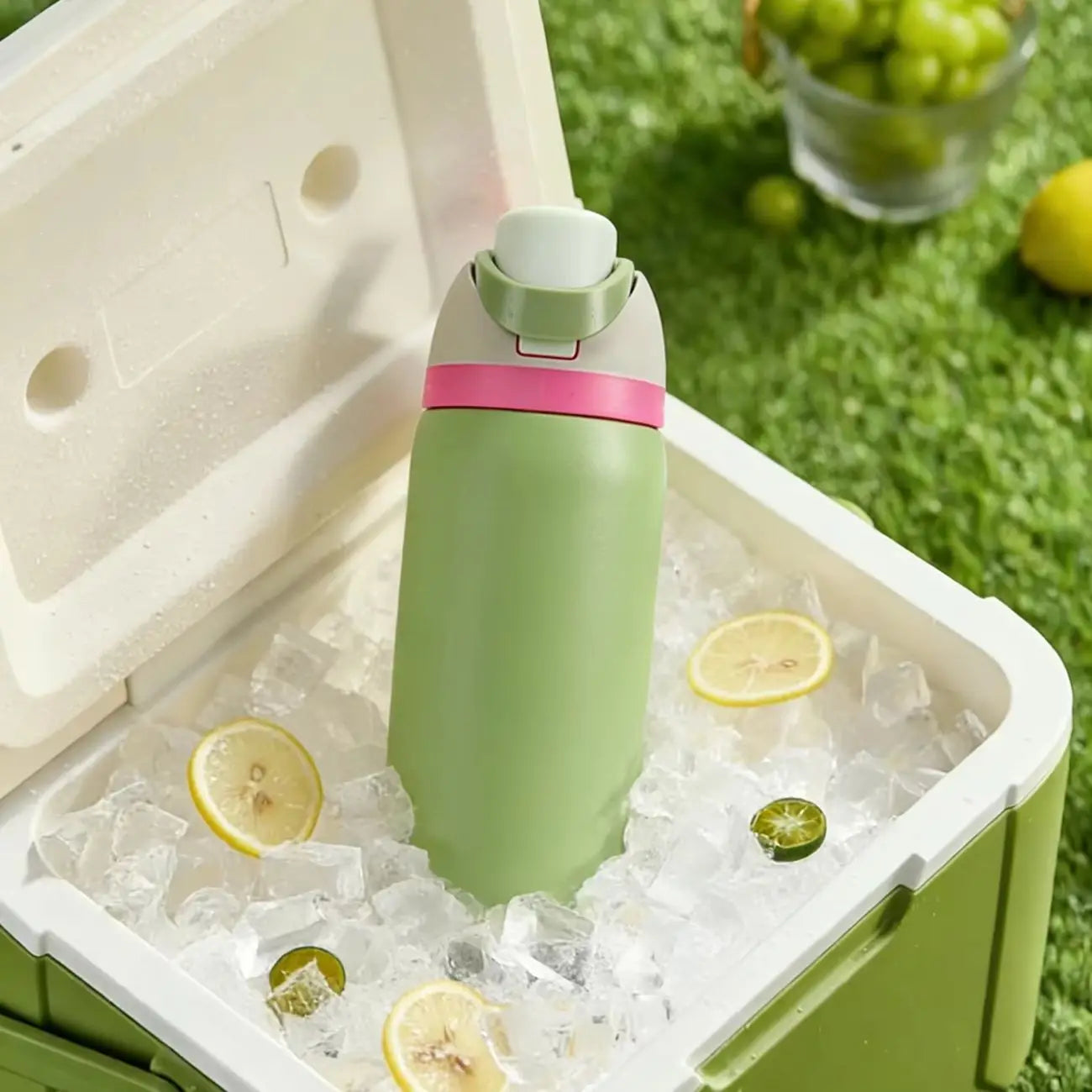Owalaa avocado green 32oz/945ml stainless steel insulated water bottle with straw,for daily sports outdoor,perfect gift