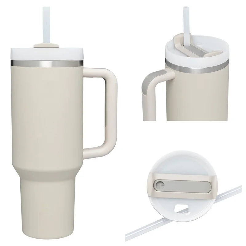 40oz 2.0 Stainless Steel Vacuum Tumbler - Insulated Thermal Mug with Handle & Straw for Hot & Cold Coffee Drinks