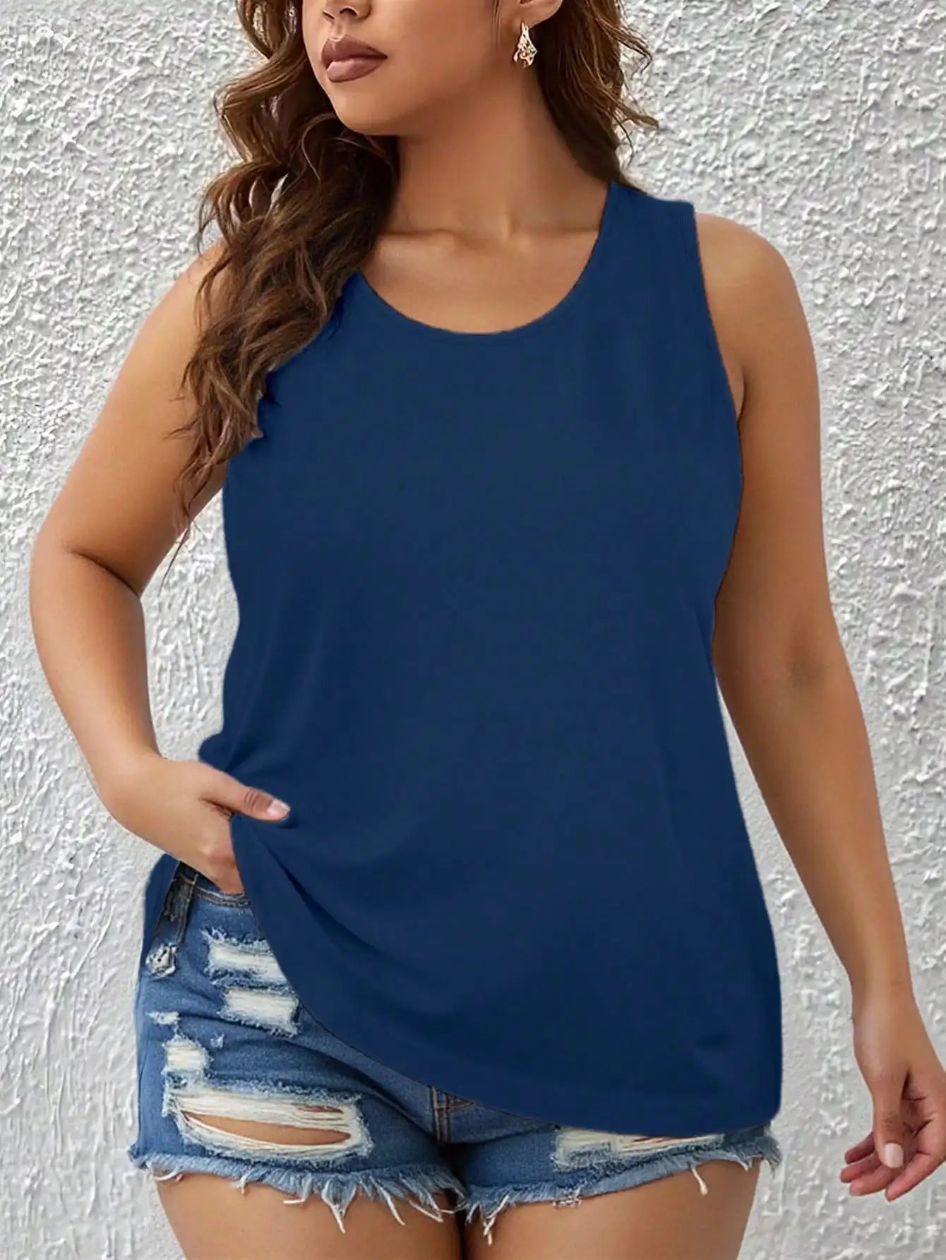 Plus Size Summer Casual Solid Black Tank Top