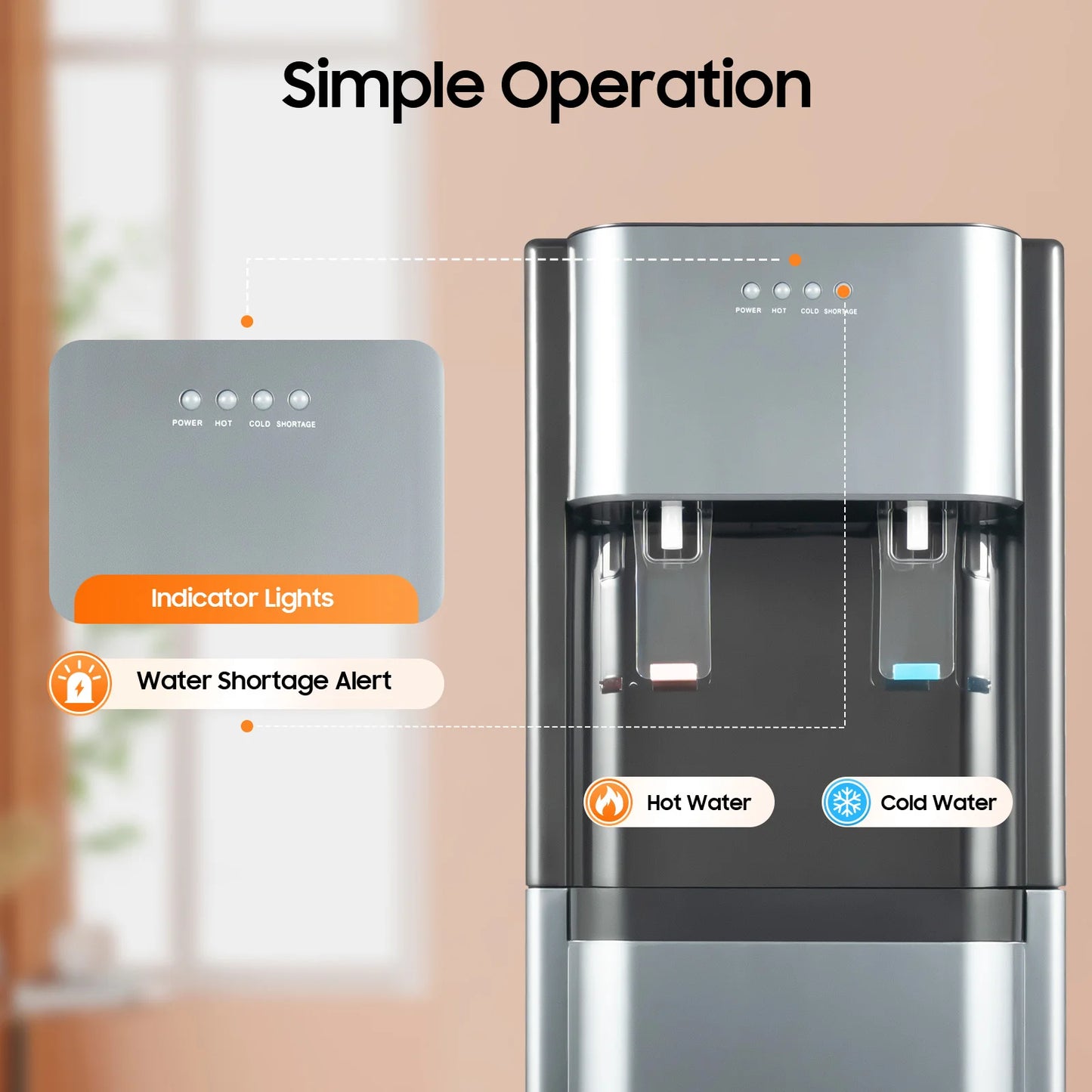 Water Cooler Dispenser, Hot and Cold Water Cooler with Bottom Load, 450W Heating 70W Cooling, Standalone Dispenser for Home