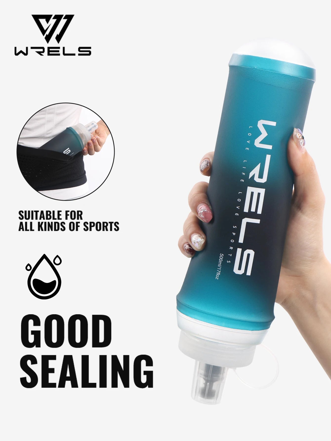 WRELS 500ML TPU Soft Folding Water Bottles BPA-Free Collapsible Sports Flasks for Hiking Climbing Camping Running Bottle