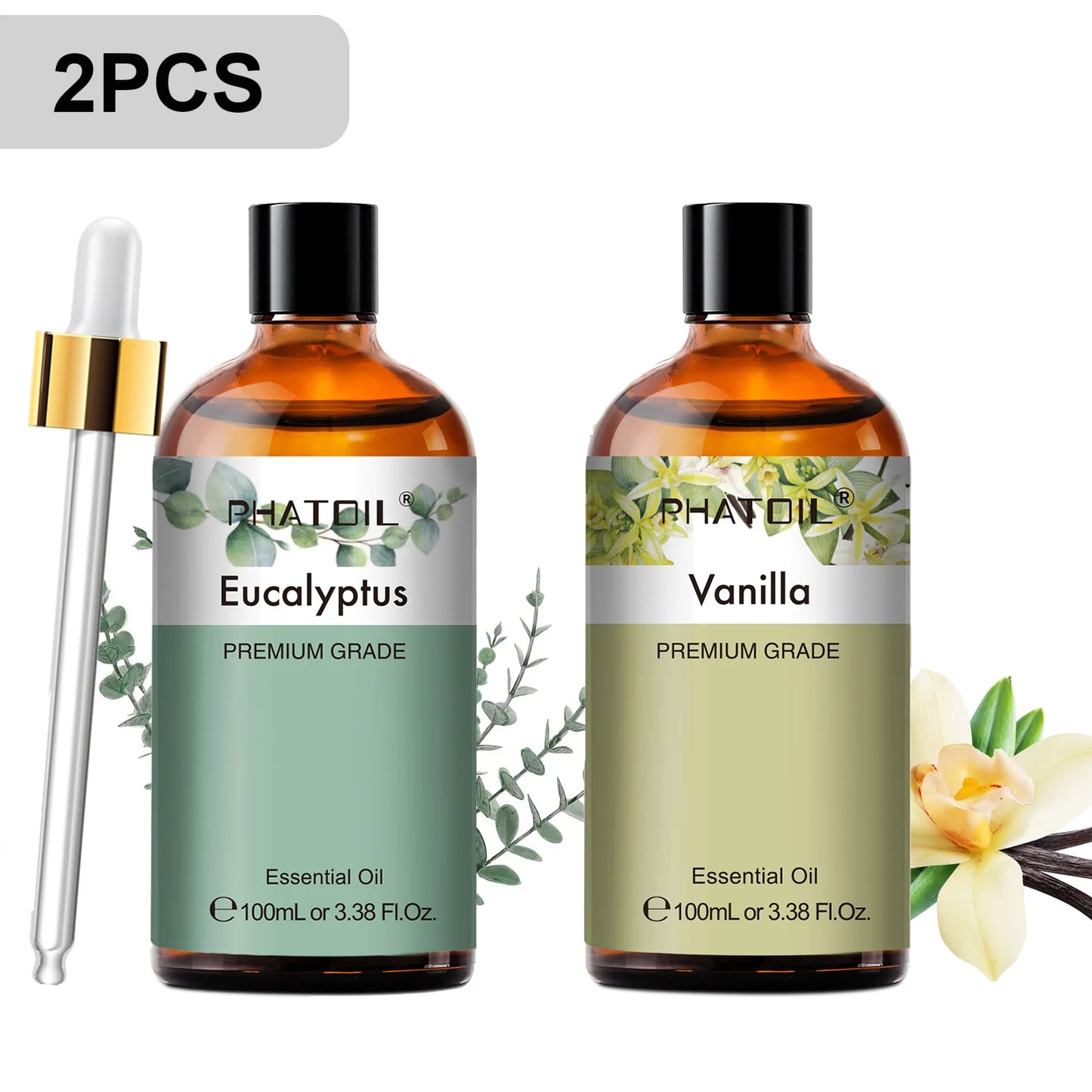 PHATOIL 2pcs/1pcs Lavender Aromatherapy Essential Oil For Diffuser,Candle Making-100ml Eucalyptus Jasmine Vanilla Cinnamon Oils