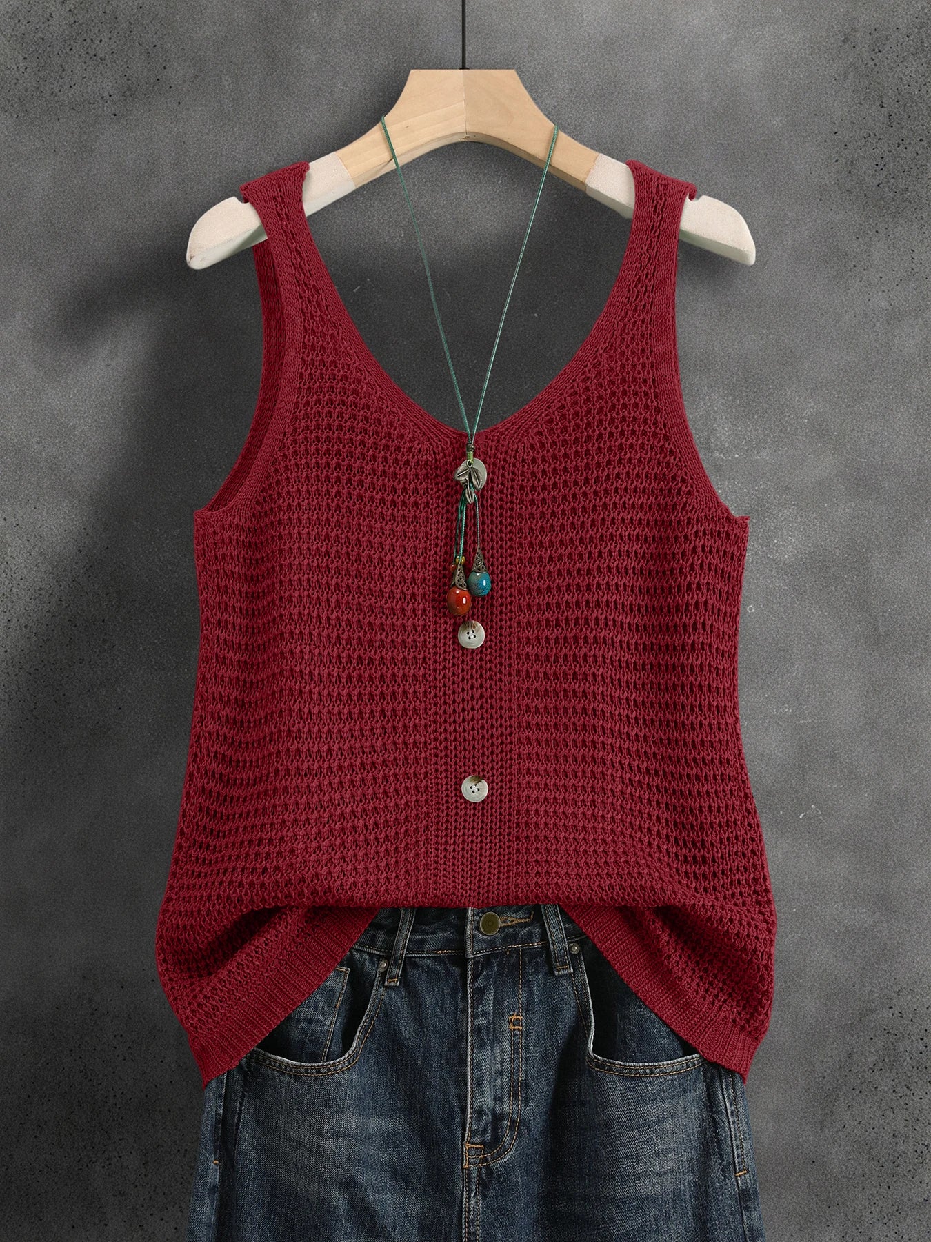 Reversible Faux Button 2026 New Summer V-Neck Sleeveless Knitted Vest, Elegant Commute Top for Women