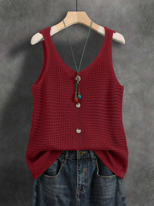 Reversible Faux Button 2026 New Summer V-Neck Sleeveless Knitted Vest, Elegant Commute Top for Women