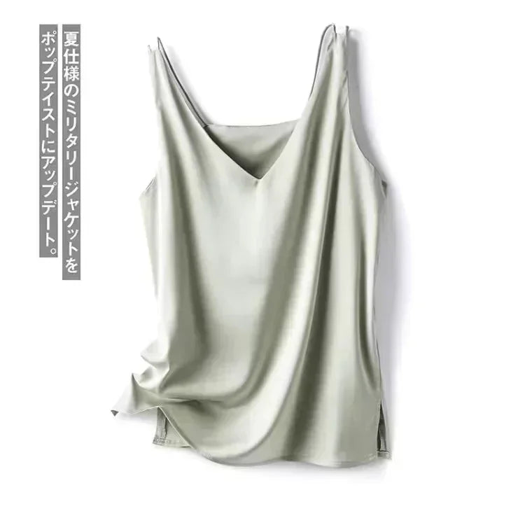 Sexy Strap Crop Top Women Halter V Neck Basic Cami Sleeveless Satin Silk Tube Tank Tops Women'S Summer Y2K Camisole White Black