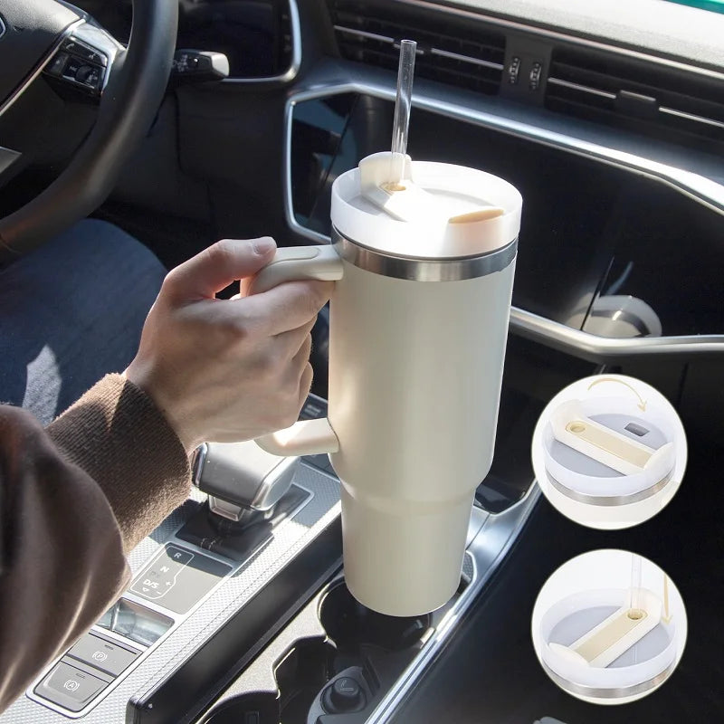 40oz 2.0 Stainless Steel Vacuum Tumbler - Insulated Thermal Mug with Handle & Straw for Hot & Cold Coffee Drinks