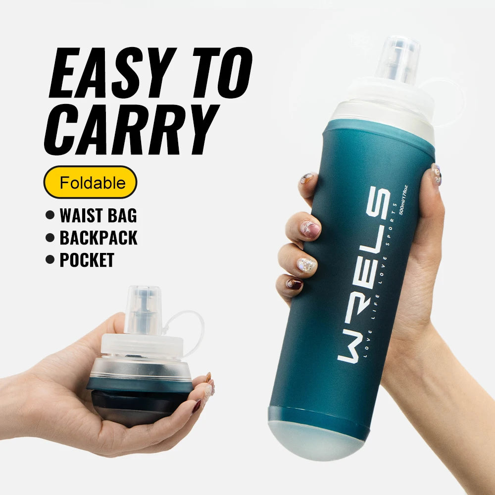 WRELS 500ML TPU Soft Folding Water Bottles BPA-Free Collapsible Sports Flasks for Hiking Climbing Camping Running Bottle