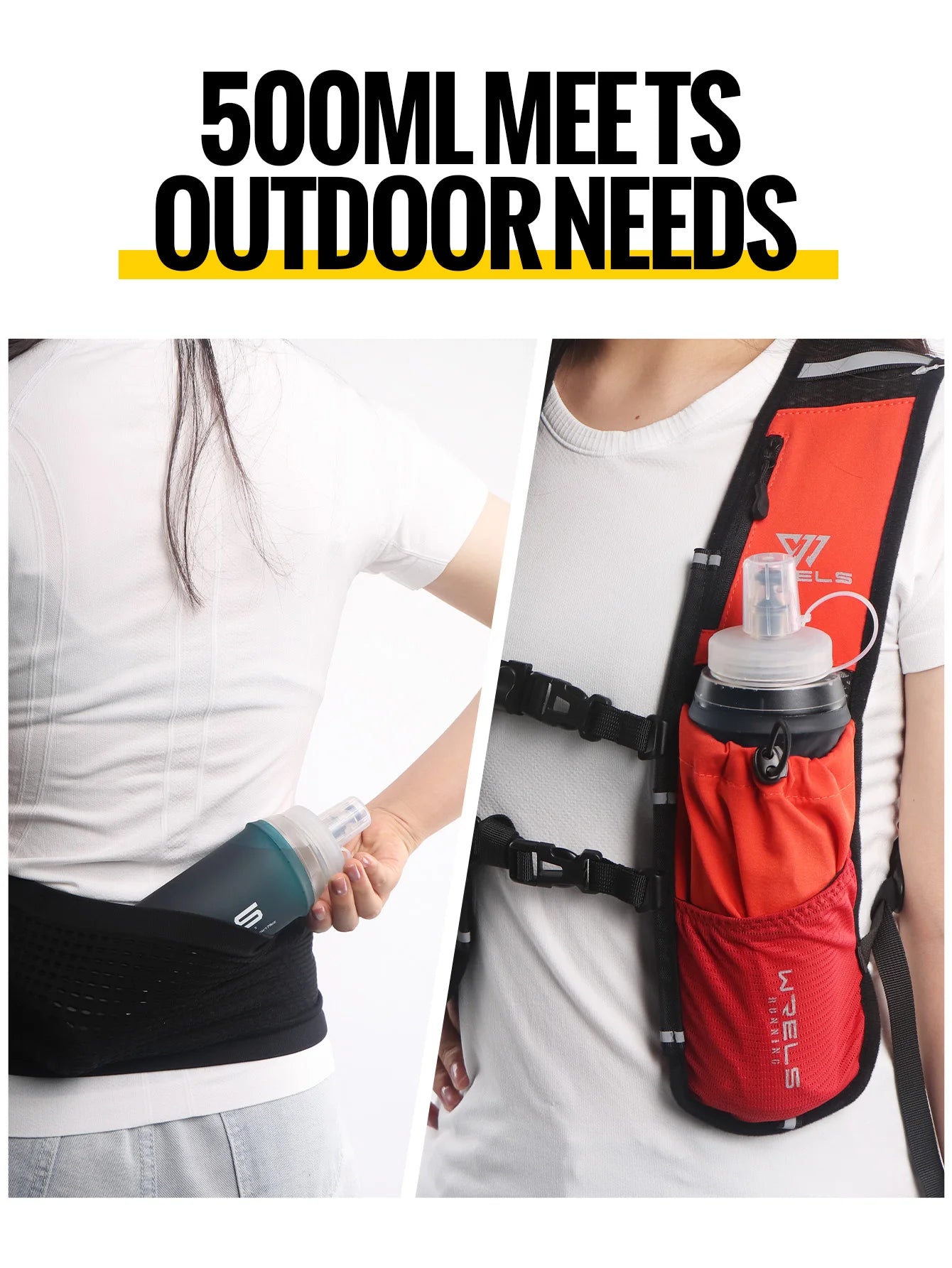 WRELS 500ML TPU Soft Folding Water Bottles BPA-Free Collapsible Sports Flasks for Hiking Climbing Camping Running Bottle