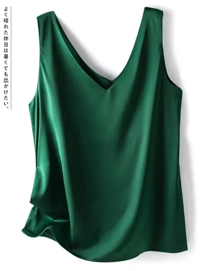 Sexy Strap Crop Top Women Halter V Neck Basic Cami Sleeveless Satin Silk Tube Tank Tops Women'S Summer Y2K Camisole White Black