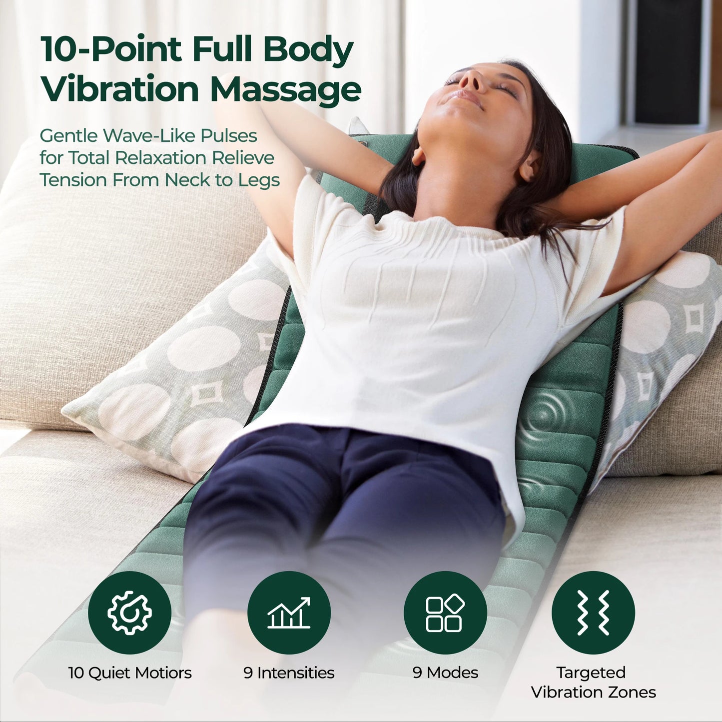 Full Body Massage Mat with Heat, Detachable Massager Pad Deep Tissue Pain Relief,10 Vibrating Motors and 9 Speed Settings Relax