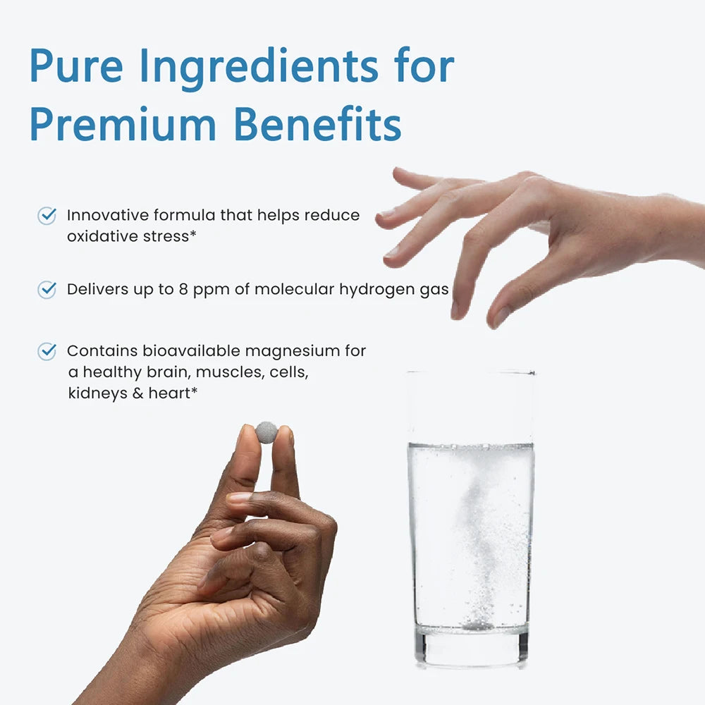 H2 Hydrogen Tablets with Magnesium - 8 PPM Hydrogen Tablets for Drinking Water - Supports Cellular Health, Recovery & Cognitive