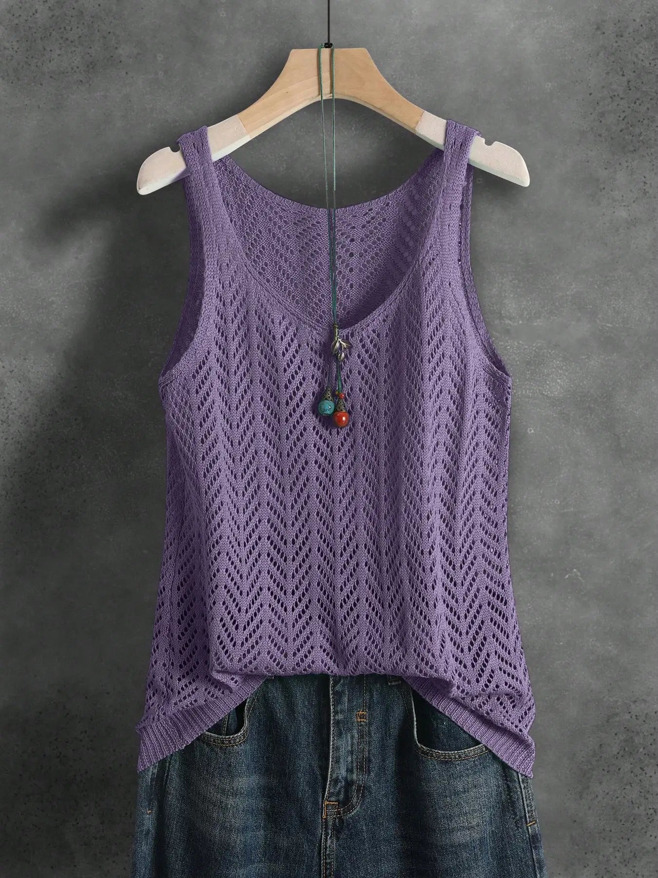 Women's Summer Hollow Knitted Sleeveless Vest Breathable Casual Tank Top