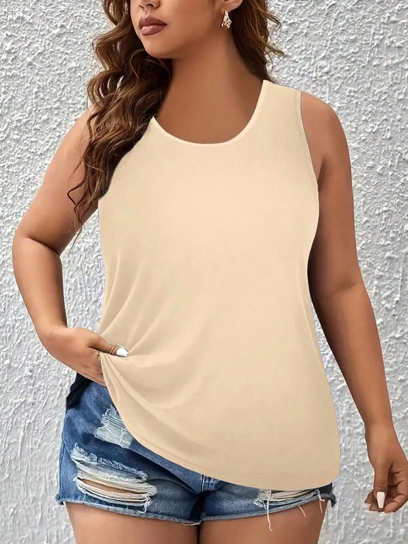 Plus Size Summer Casual Solid Black Tank Top