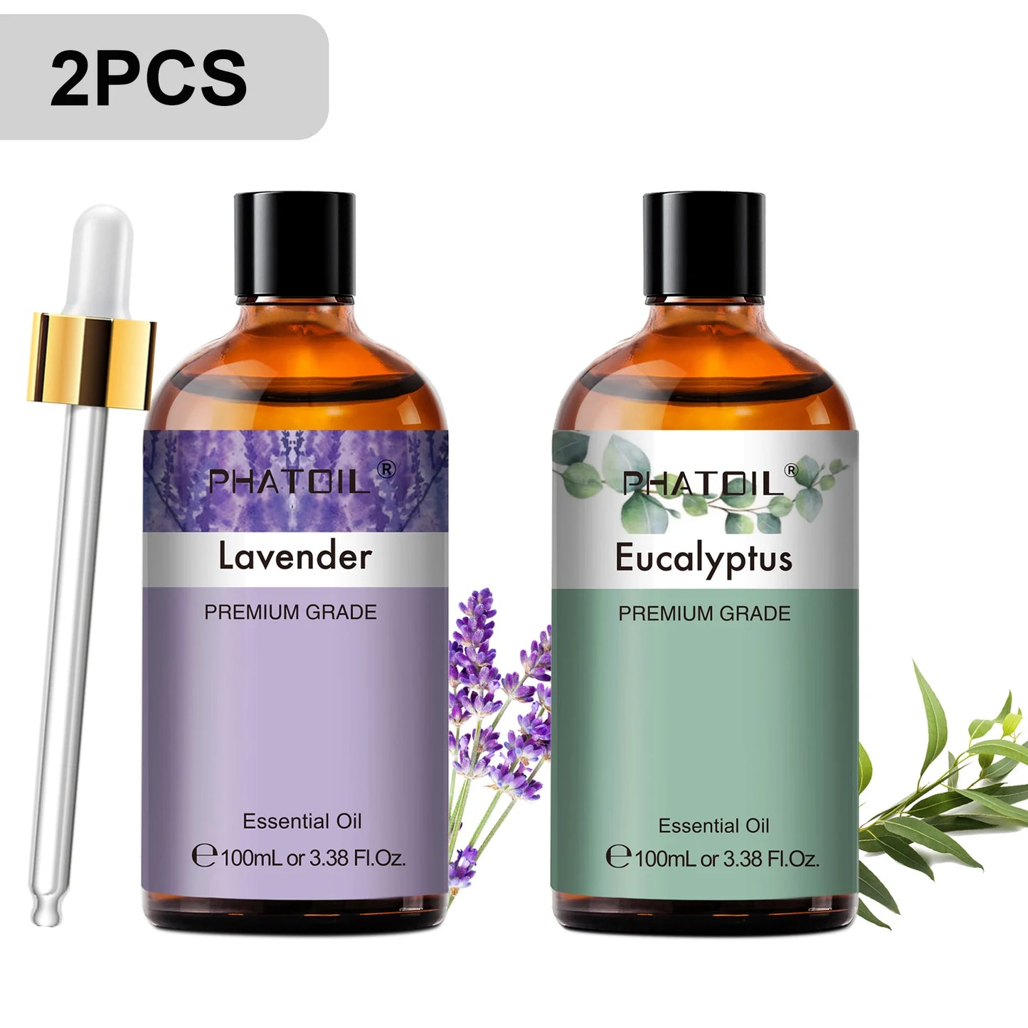 PHATOIL 2pcs/1pcs Lavender Aromatherapy Essential Oil For Diffuser,Candle Making-100ml Eucalyptus Jasmine Vanilla Cinnamon Oils