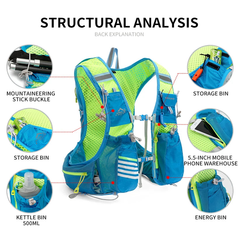 Running Hydrating Vest Backpack 8L Cycling Hydration Vest Running Backpack Hiking Marathon Hydrating Bicycle Sports Vest