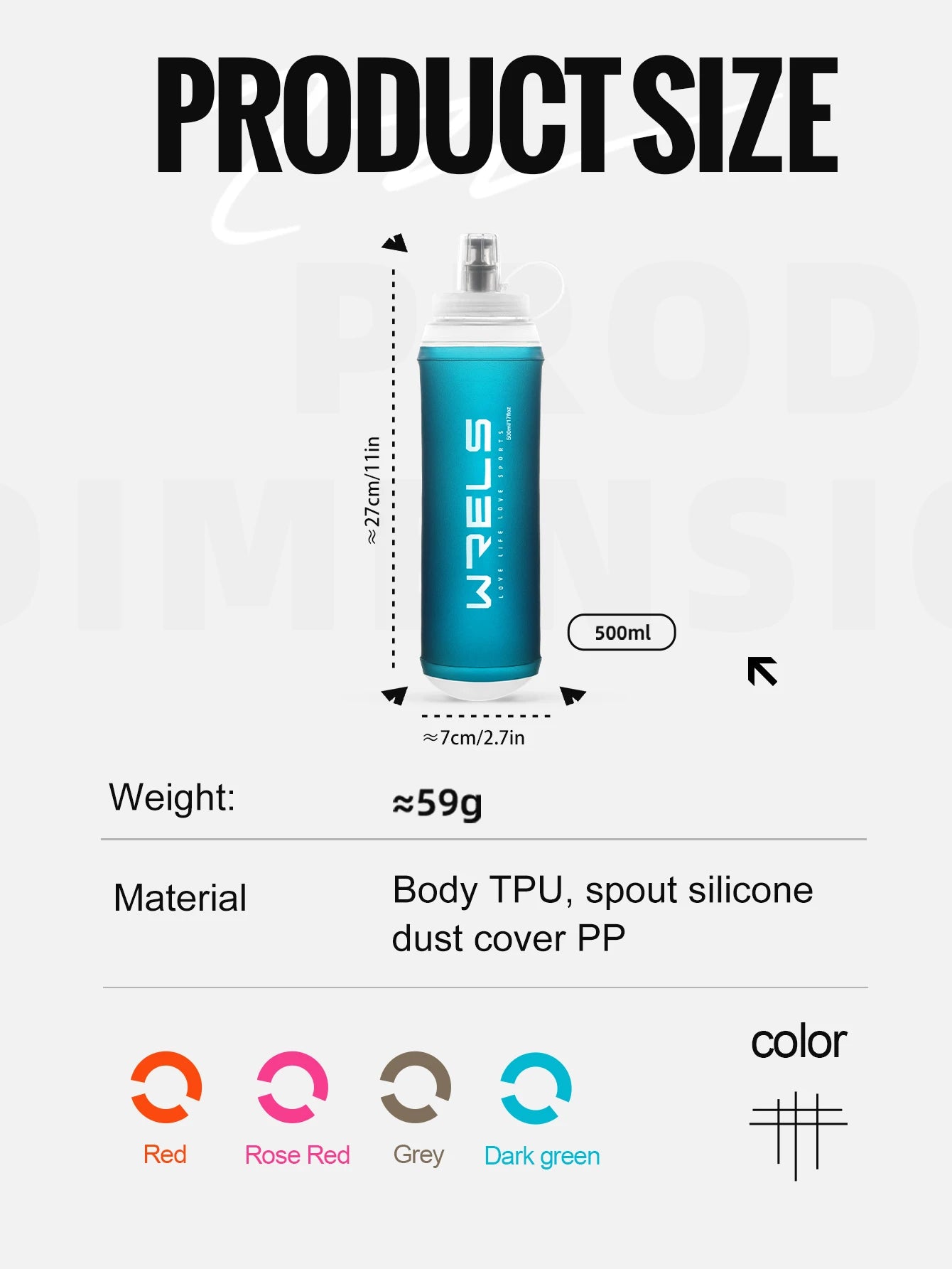 WRELS 500ML TPU Soft Folding Water Bottles BPA-Free Collapsible Sports Flasks for Hiking Climbing Camping Running Bottle