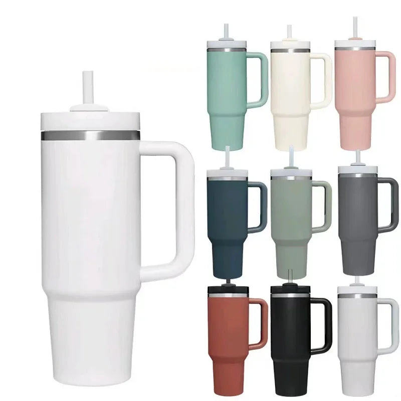 40oz 2.0 Stainless Steel Vacuum Tumbler - Insulated Thermal Mug with Handle & Straw for Hot & Cold Coffee Drinks