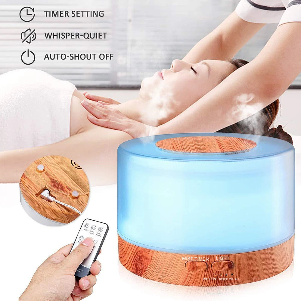 500ML Aroma Diffuser Max. 700ML 5V USB Powered Air Humidifier With Remote Control, Colorful Night Lights, Essential Oil Diffuser