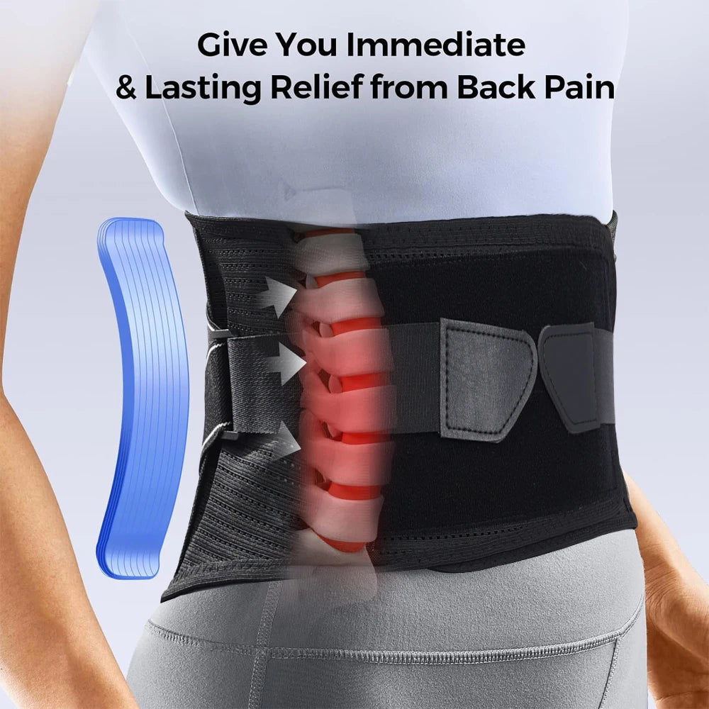 4-Stay Back Brace for Immediate Pain Relief - Adjustable Lumbar Support Belt for Herniated Disc -Breathable Design for Men Women