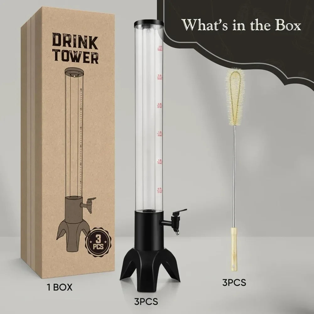Bestseller3pcs drink tower, 3l mimosa tower dispenser with ice tube and led light, tabletop beer dispenser 3.17 qt./100oz, ideal