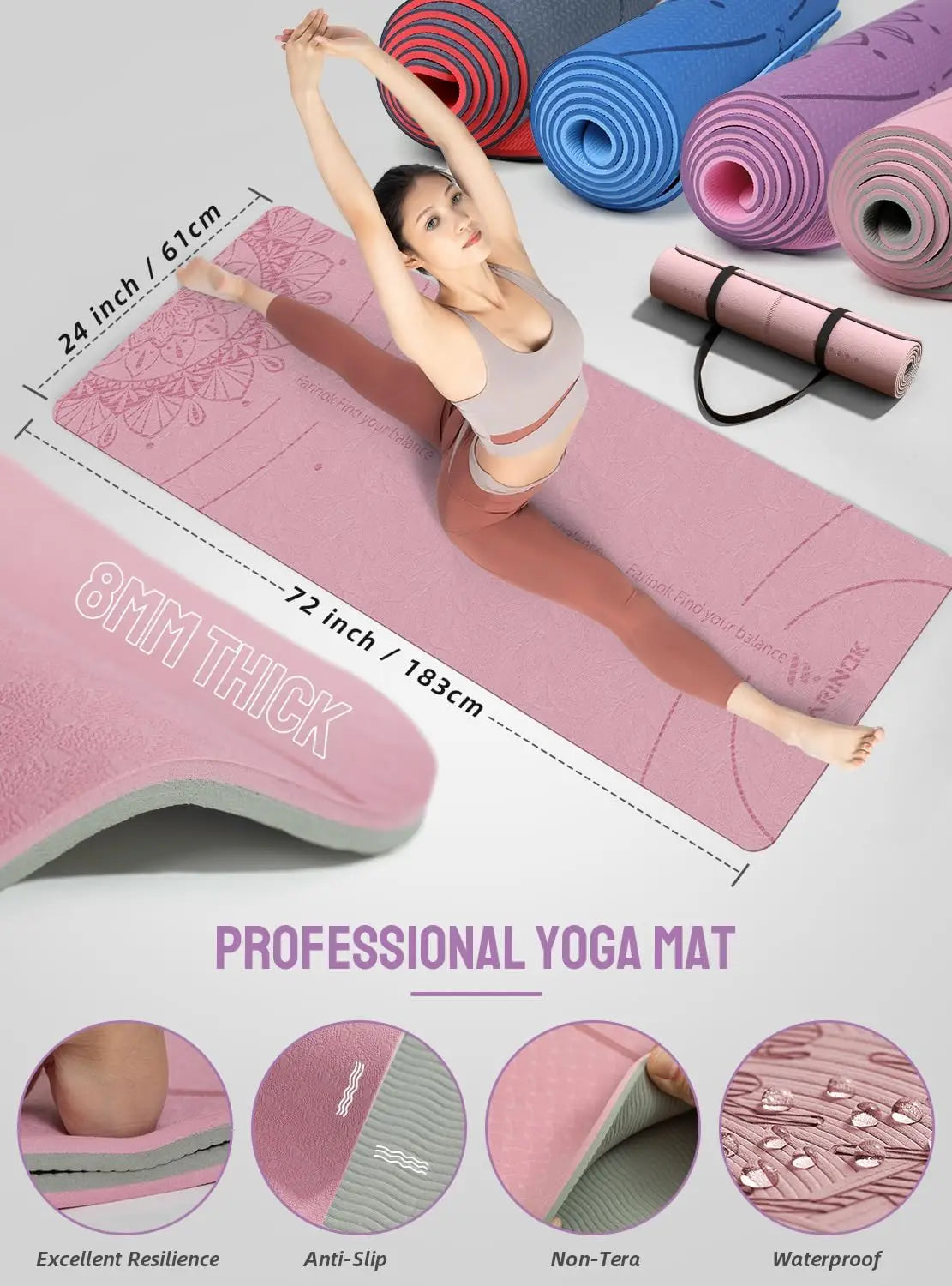 Thick Yoga Mat Set for Beginners with Blocks, Resistance Band, Door Anchor & Bag