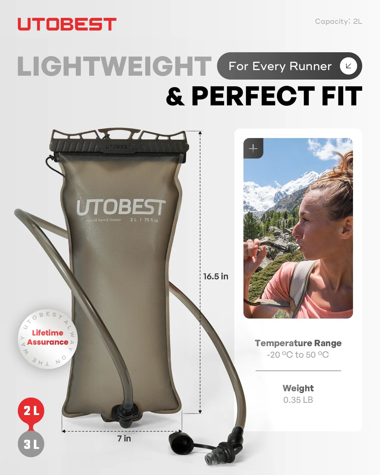 UTOBEST UTR220 Completely Odorless 2L/3L Water Bladder Double Layerad Hydration Reservoir Water Bag for Camping Cycling Hiking
