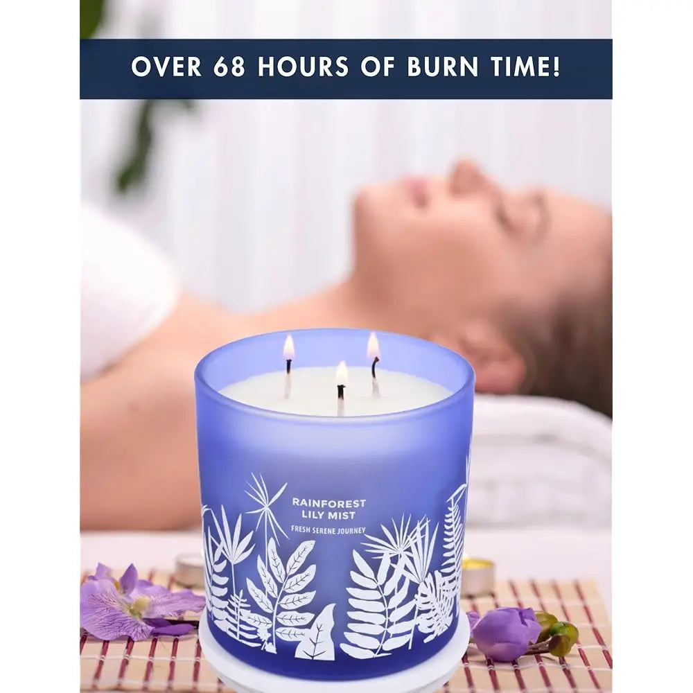 Large 3-Wick Soy Candle 14.5oz | Rainforest Lily Mist Scented Candle | Fresh Floral Aromatherapy Candle | Slow & Clean Burnin