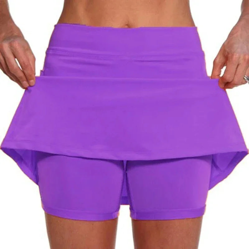 Women's fashion sports skirt, solid color anti-light culottes, running tennis golf shorts, breathable pocket shortsJV