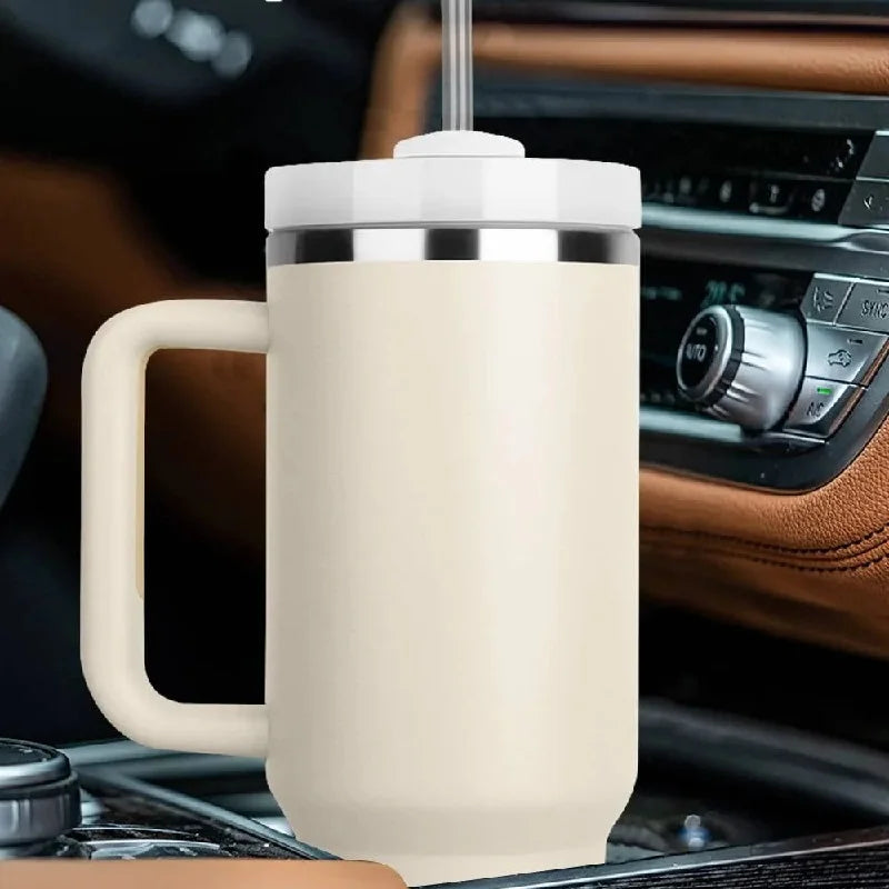 40oz 2.0 Stainless Steel Vacuum Tumbler - Insulated Thermal Mug with Handle & Straw for Hot & Cold Coffee Drinks