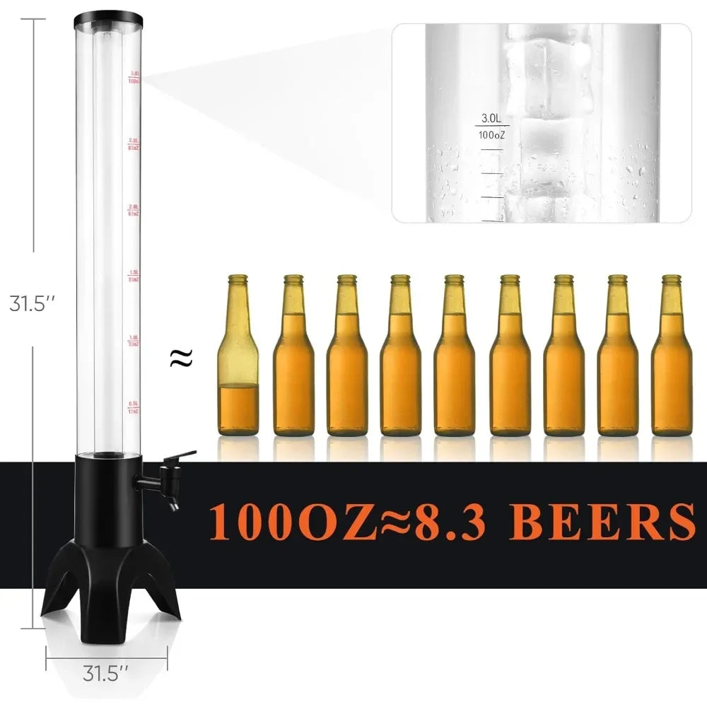 Bestseller3pcs drink tower, 3l mimosa tower dispenser with ice tube and led light, tabletop beer dispenser 3.17 qt./100oz, ideal
