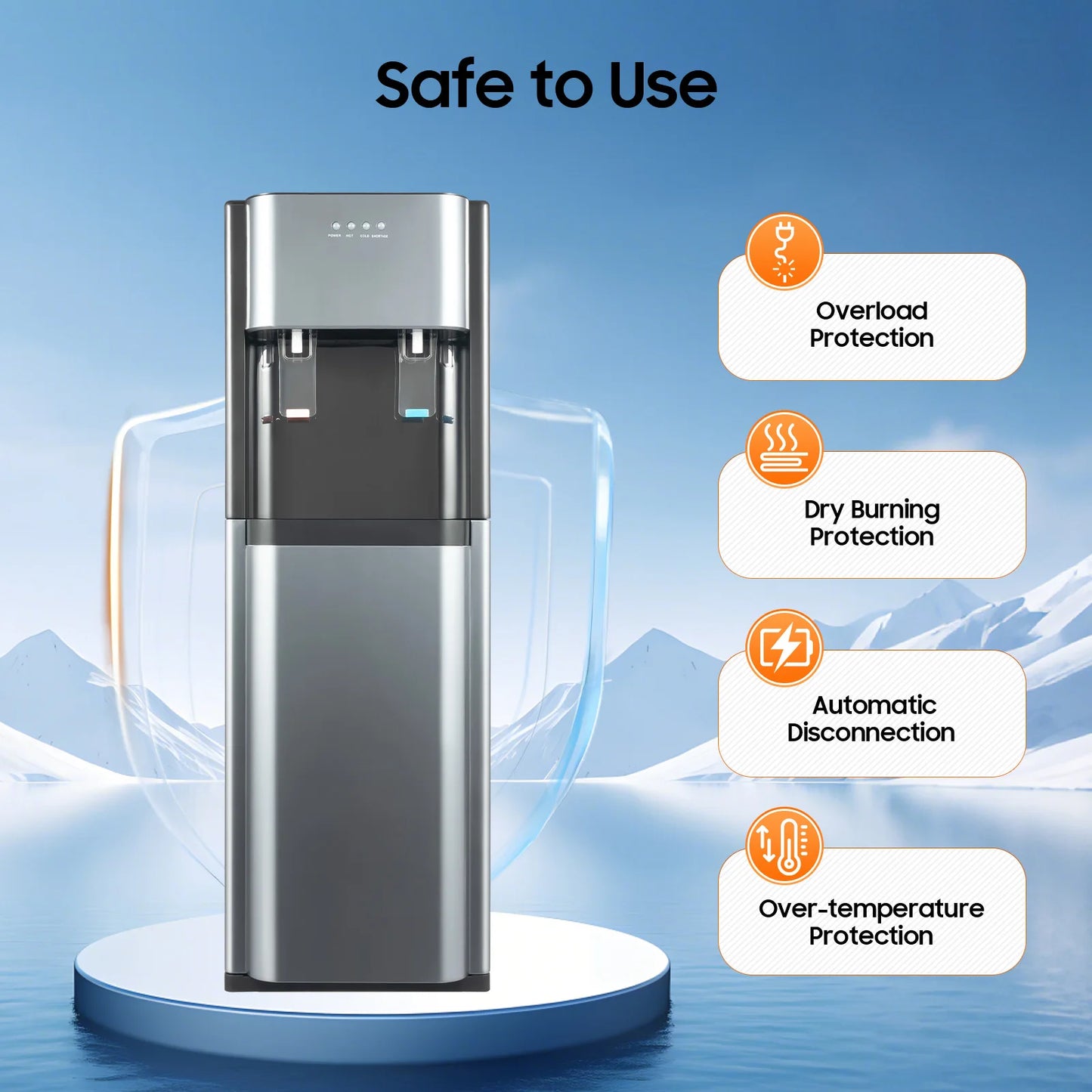 Water Cooler Dispenser, Hot and Cold Water Cooler with Bottom Load, 450W Heating 70W Cooling, Standalone Dispenser for Home