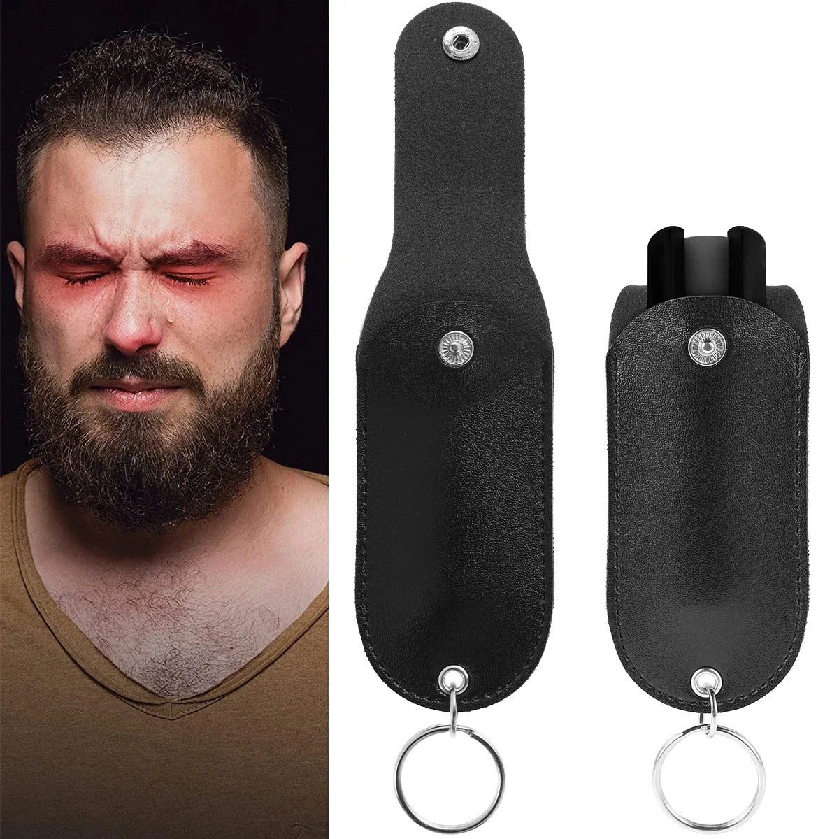 Pepper Spray Pouch PU Leather Mini Portable Pepper Spray Holder Self Defense Spray Holder Keychain Climbing Ladies Security