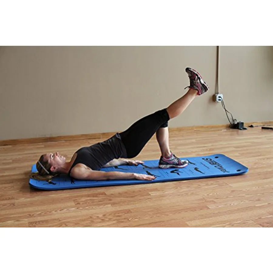 Prism Fitness 16mm Thick Smart Self-Guided Stretching and Exercise Mat for Yoga Pilates and Stretching Blue