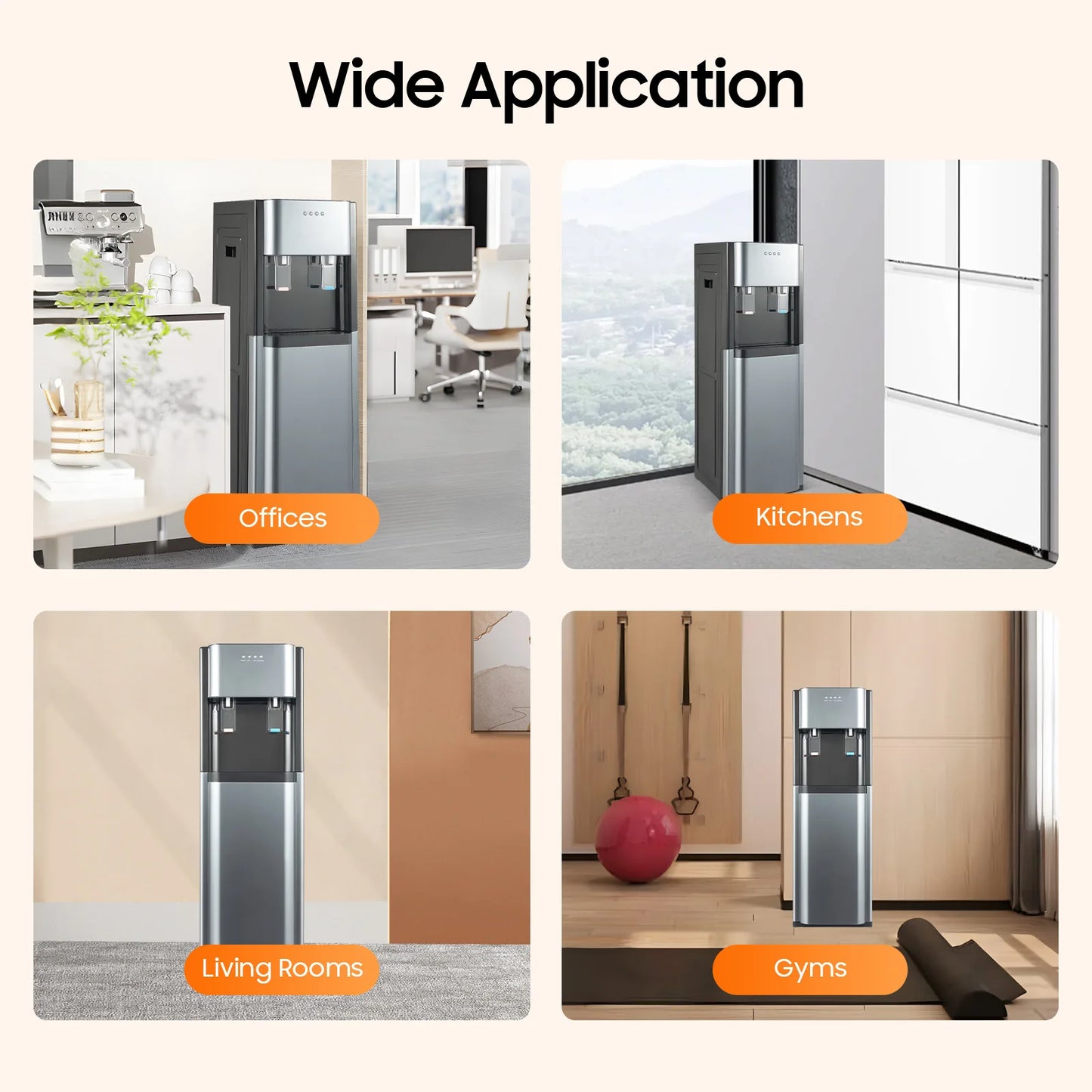 Water Cooler Dispenser, Hot and Cold Water Cooler with Bottom Load, 450W Heating 70W Cooling, Standalone Dispenser for Home