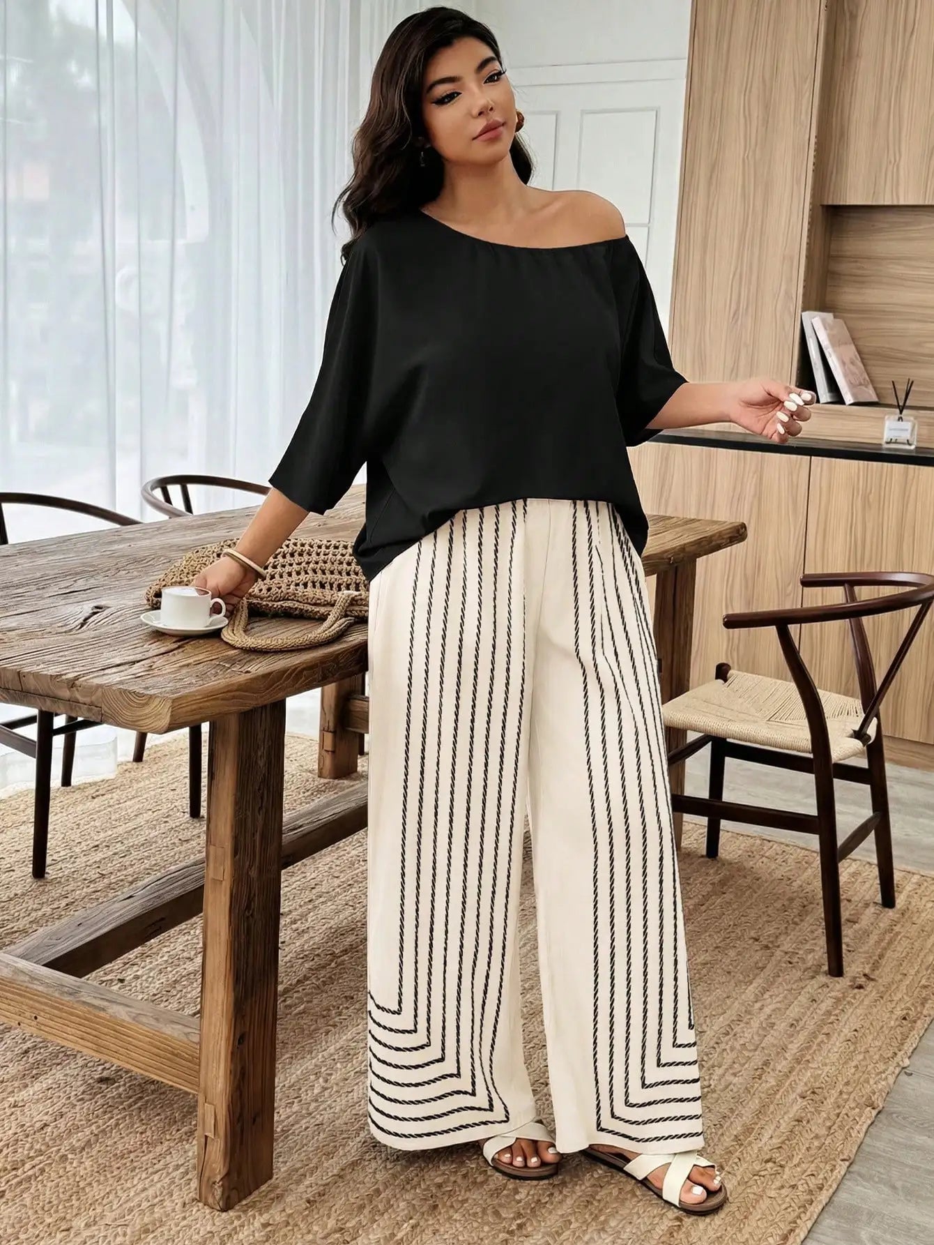 Plus Size Women 2-Piece Linen-Like Crinkle Top And Floral Print Wide Leg Pants Casual Spring Summer Outfit