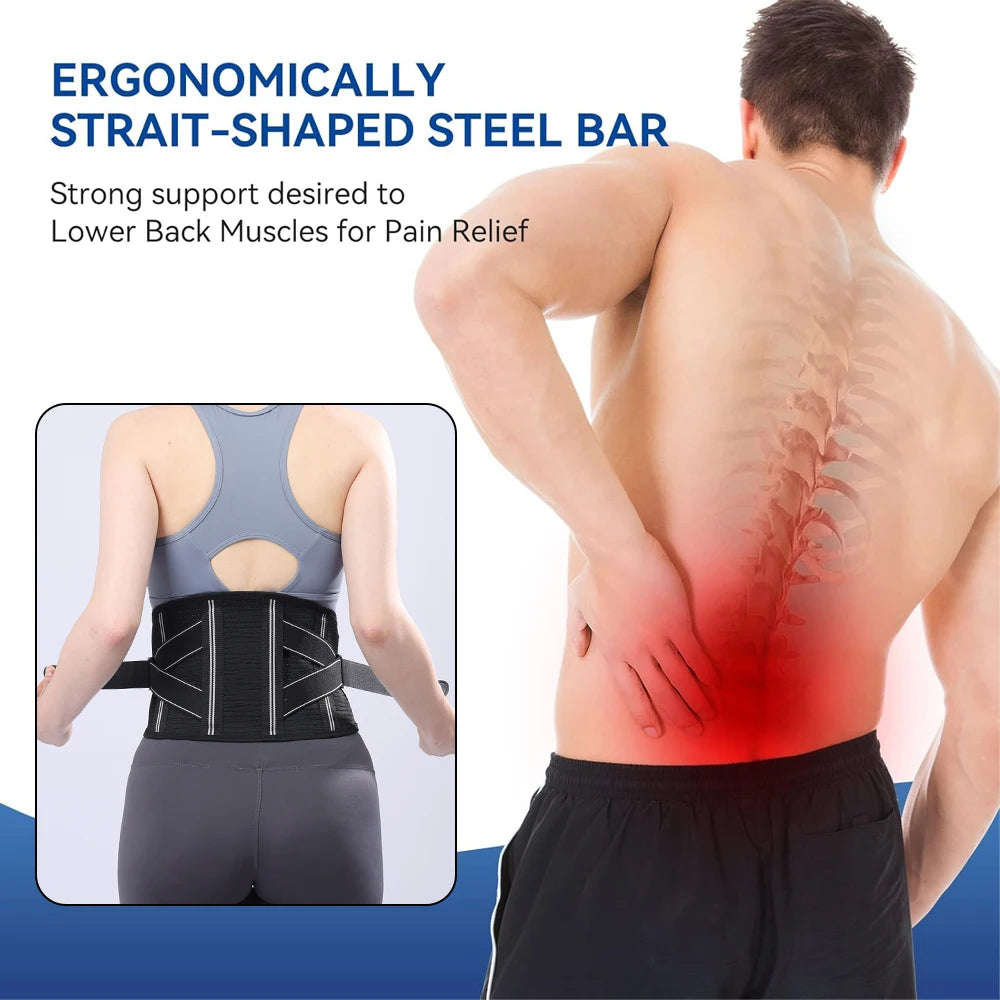 4-Stay Back Brace for Immediate Pain Relief - Adjustable Lumbar Support Belt for Herniated Disc -Breathable Design for Men Women