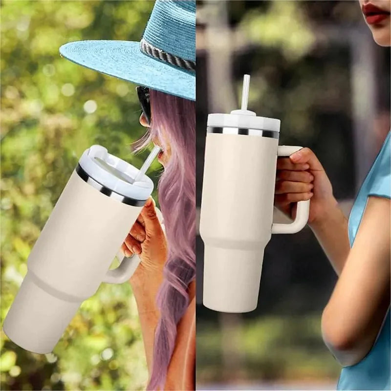 40oz 2.0 Stainless Steel Vacuum Tumbler - Insulated Thermal Mug with Handle & Straw for Hot & Cold Coffee Drinks