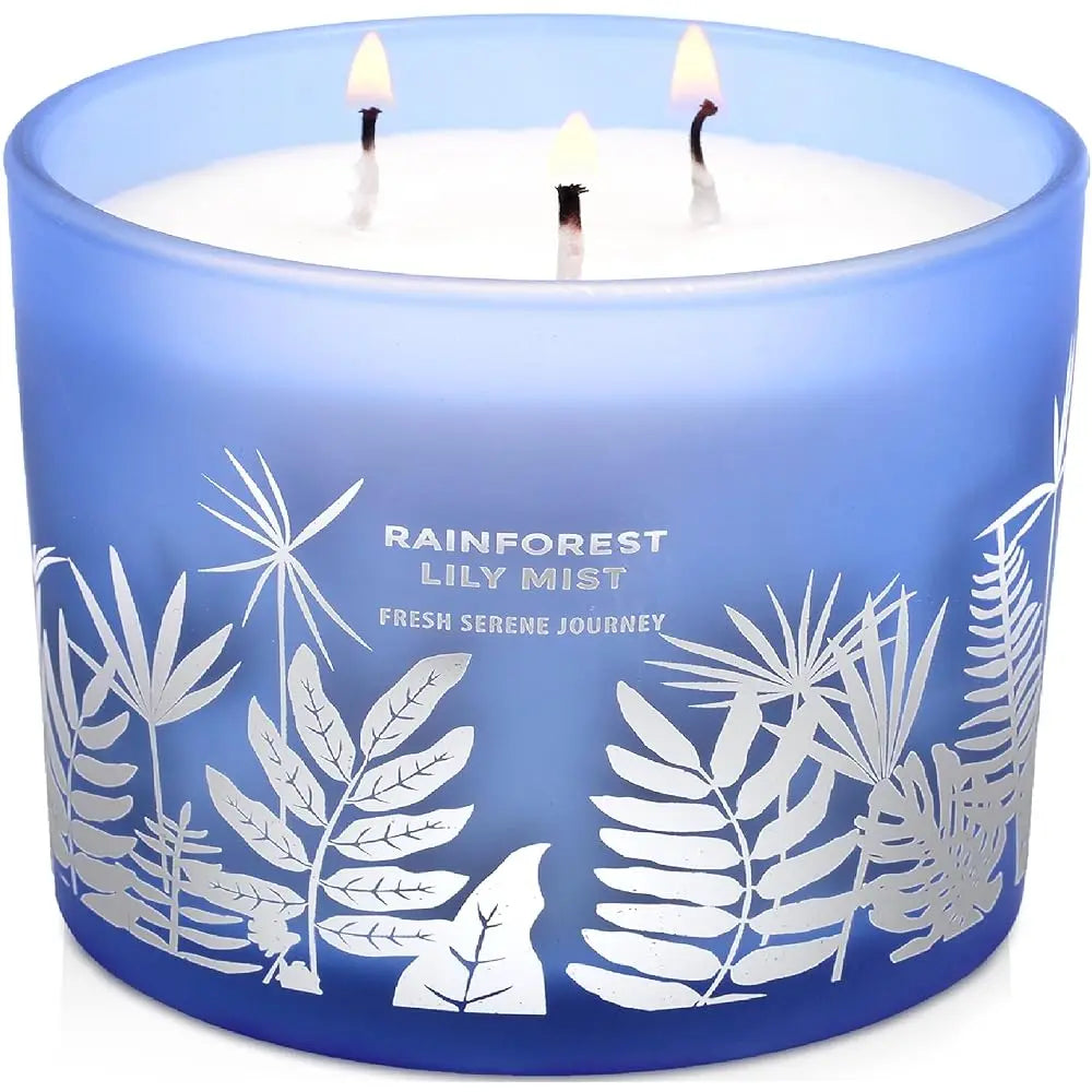 Large 3-Wick Soy Candle 14.5oz | Rainforest Lily Mist Scented Candle | Fresh Floral Aromatherapy Candle | Slow & Clean Burnin