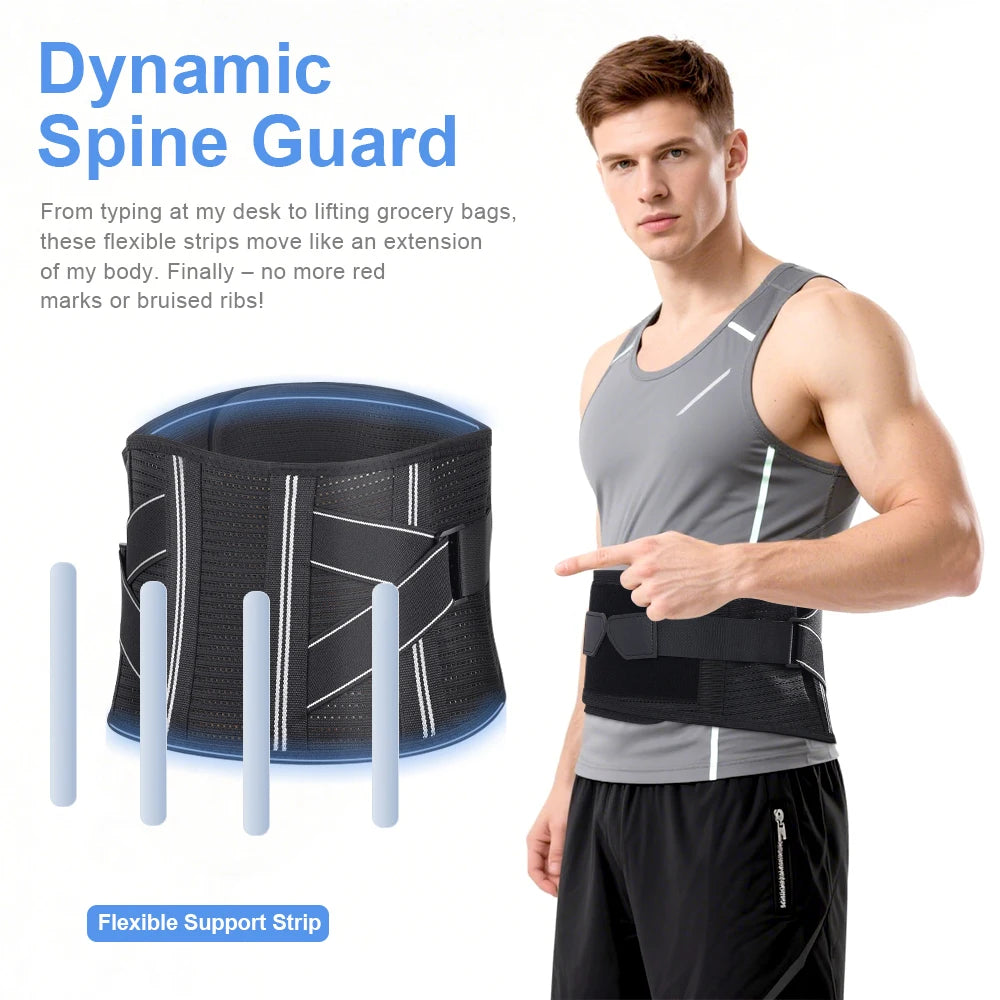 4-Stay Back Brace for Immediate Pain Relief - Adjustable Lumbar Support Belt for Herniated Disc -Breathable Design for Men Women