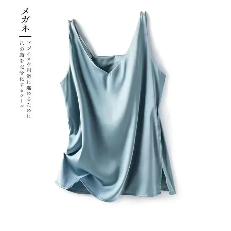 Sexy Strap Crop Top Women Halter V Neck Basic Cami Sleeveless Satin Silk Tube Tank Tops Women'S Summer Y2K Camisole White Black