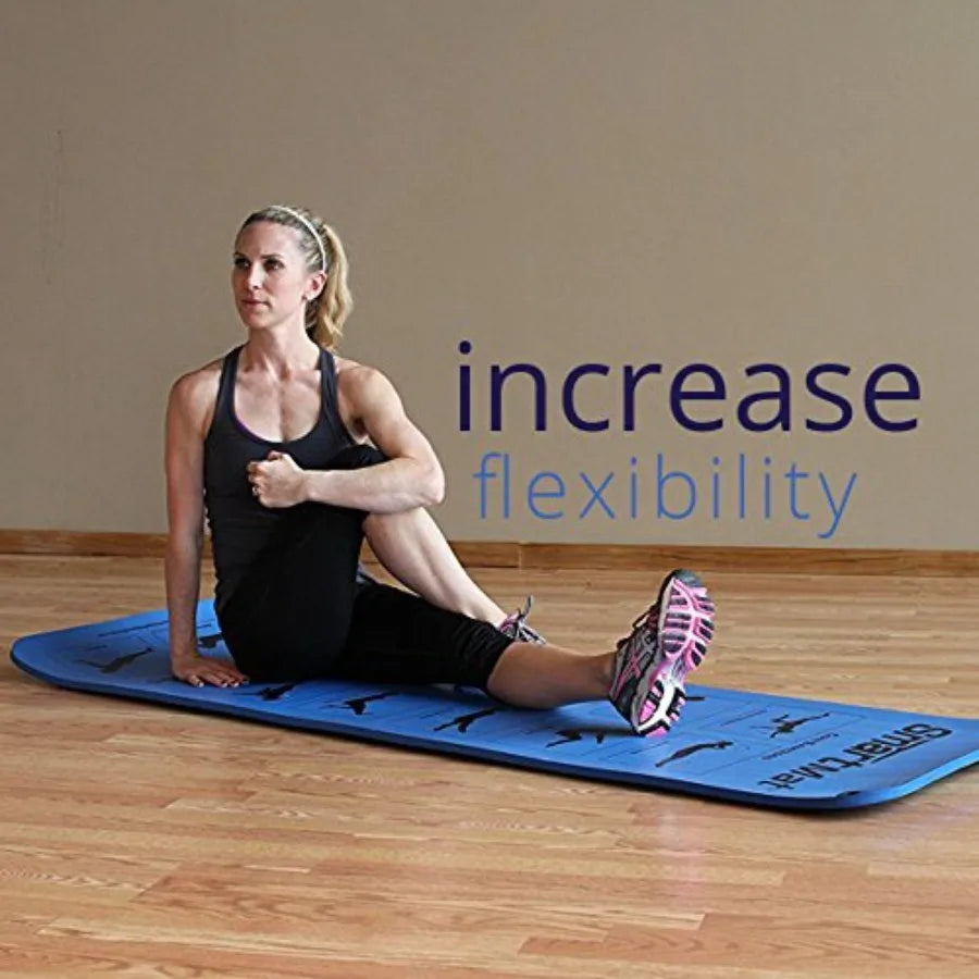 Prism Fitness 16mm Thick Smart Self-Guided Stretching and Exercise Mat for Yoga Pilates and Stretching Blue